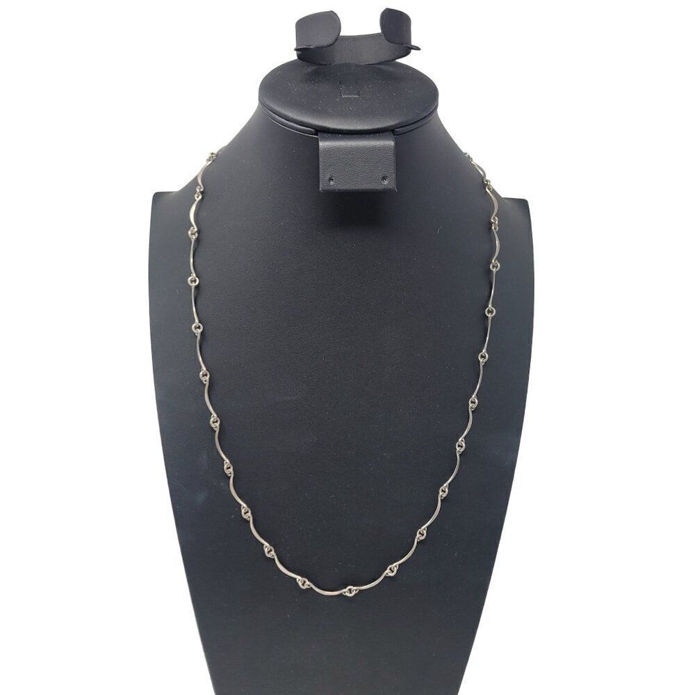 Vtg‎ Artisan Sterling Silver Delicate Wave Link Matinee Necklace 27" Scallop